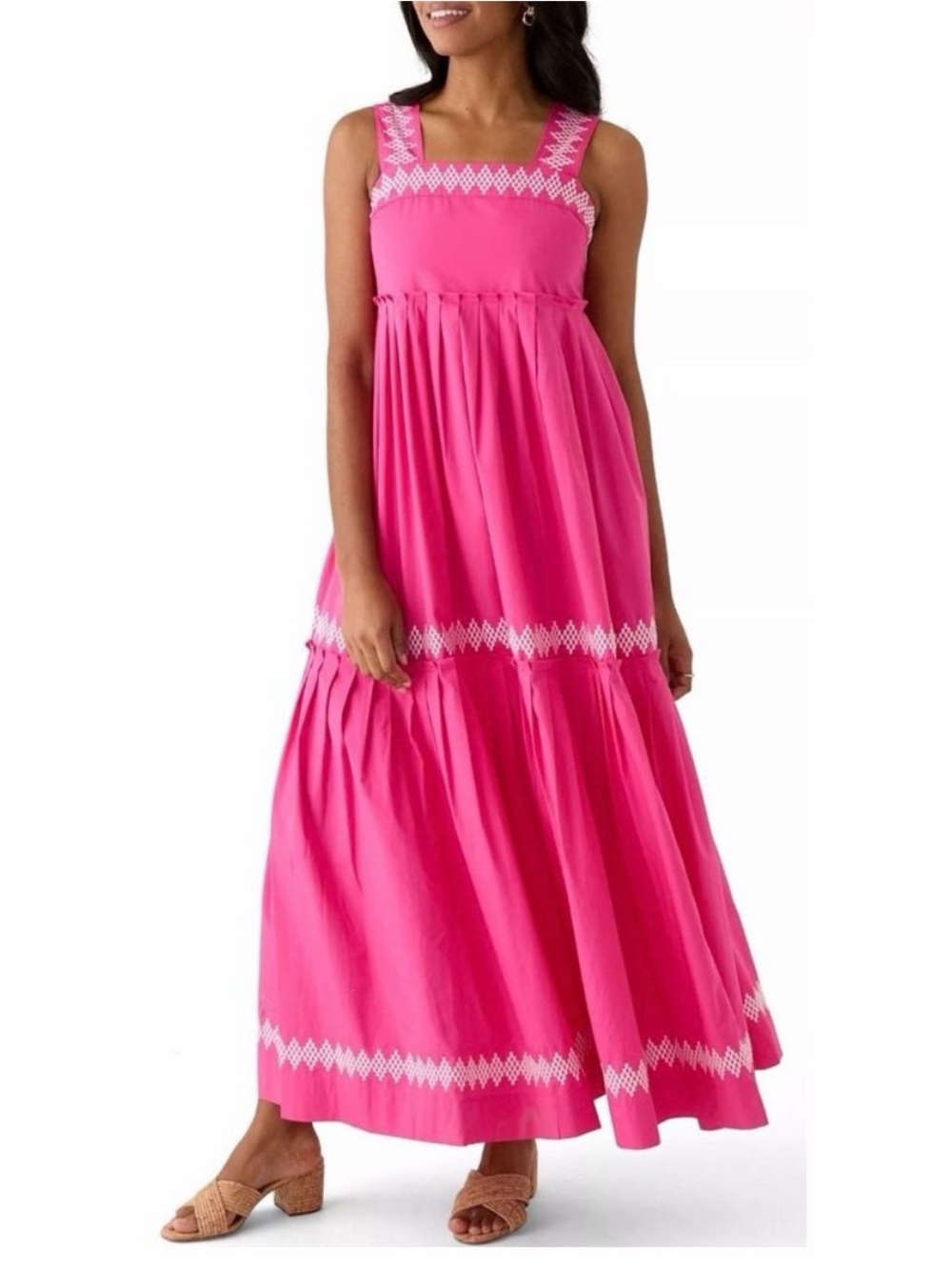 crown & ivy Bright Pink Sleeveless Maxi Dress with White Trim